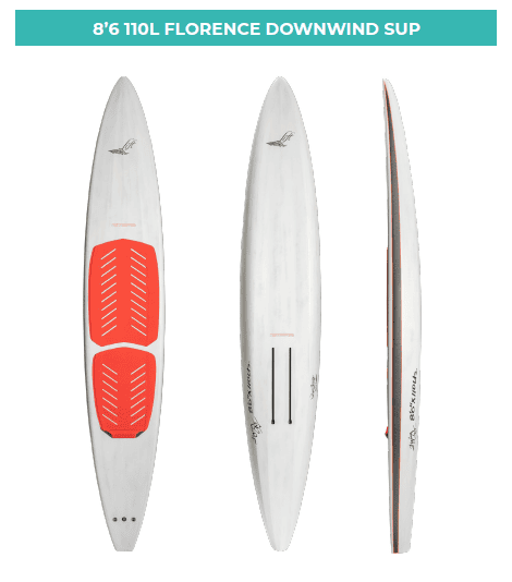 Capture d'écran 2025-02-24 164129 8’6” 110L Florence Downwind SUP, planche de paddle gonflable pour vent arrière et navigation rapide, conçue pour les amateurs de sports de glisse, disponible chez Lift Foil France.